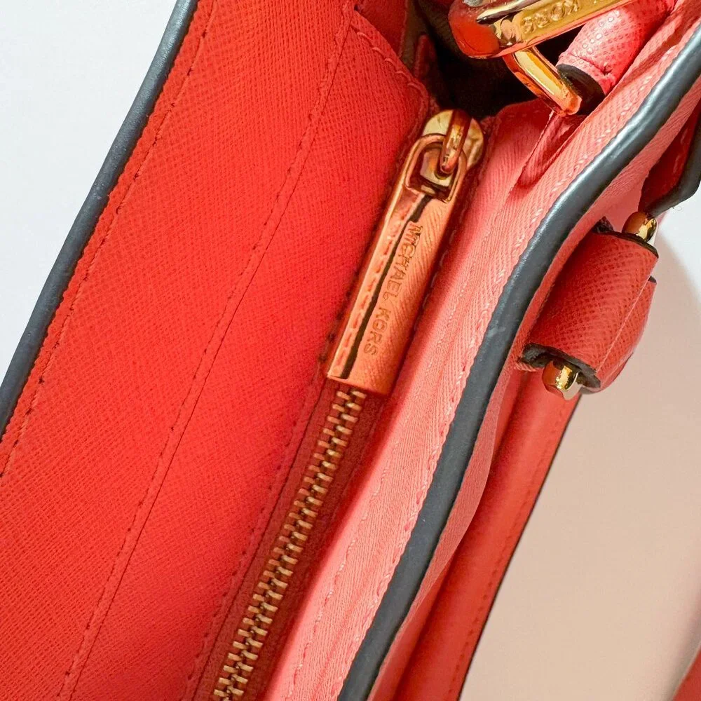 Michael Kors Leather Satchel Bag Crossbody Handbag Coral-Pink Mini